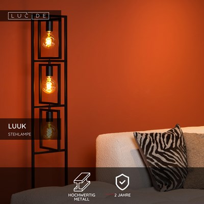 Lucide LUUK - Stehlampe - 3xE27 - Schwarz